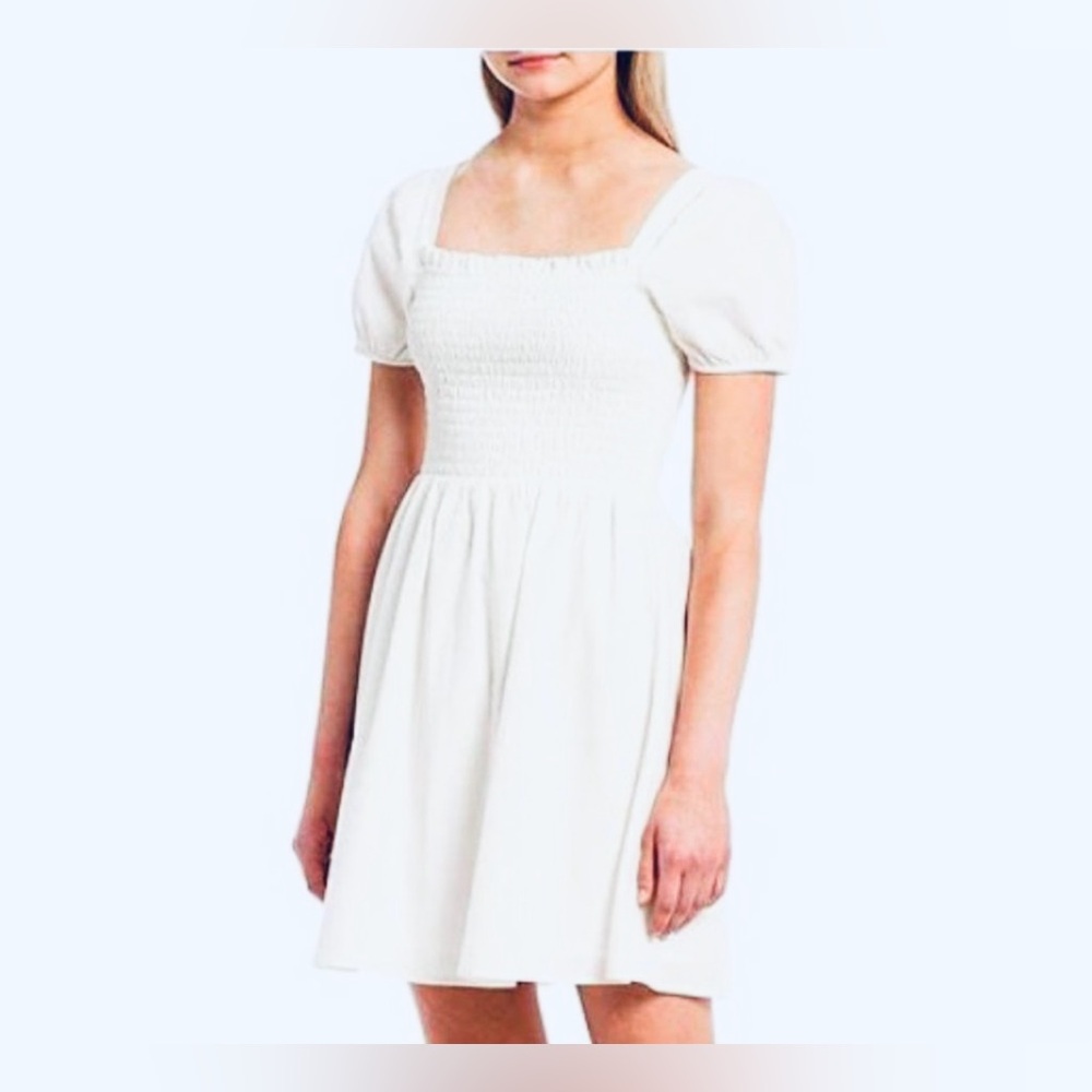 COPPER KEY Textured Puff Sleeve Smocked Dress Size XLarge White